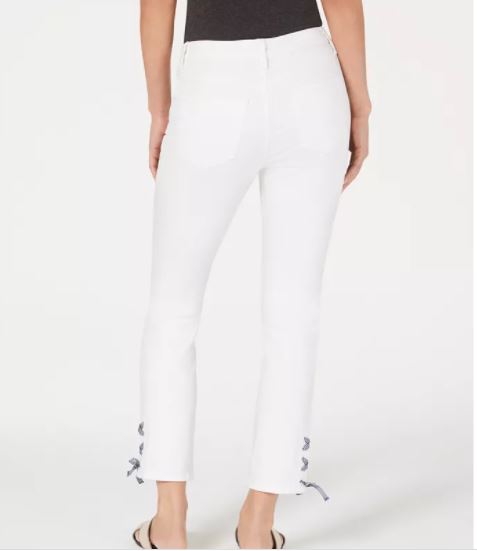 Calça jeans skinny feminina Charter Club com cadarço xadrez, branca, tamanho 8