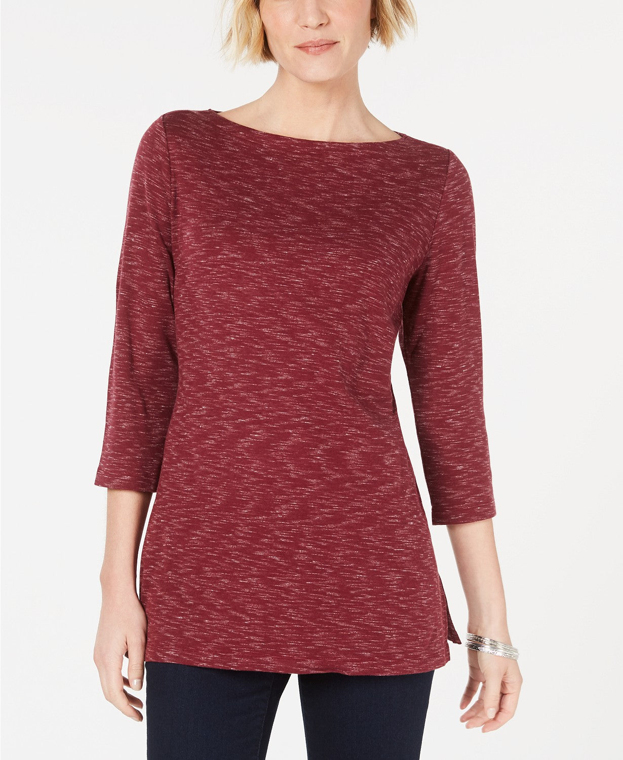 Karen Scott Blusa feminina com decote canoa e tingimento espacial, tamanho médio, vermelho, GG
