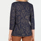 Blusa feminina Karen Scott com estampa de folhas e manga 3/4, tamanho azul marinho, pequena e pequena