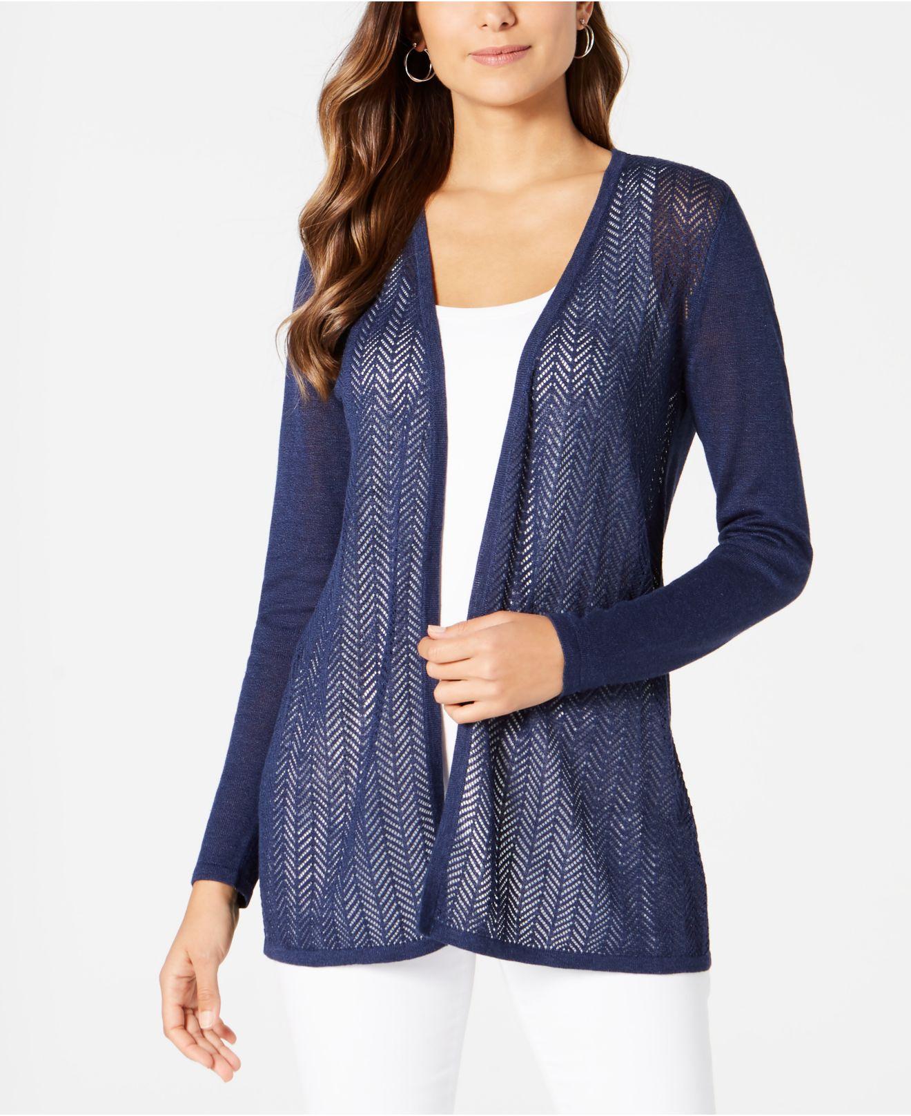 Cardigan feminino Charter Club Chevron Pointelle azul tamanho extra pequeno