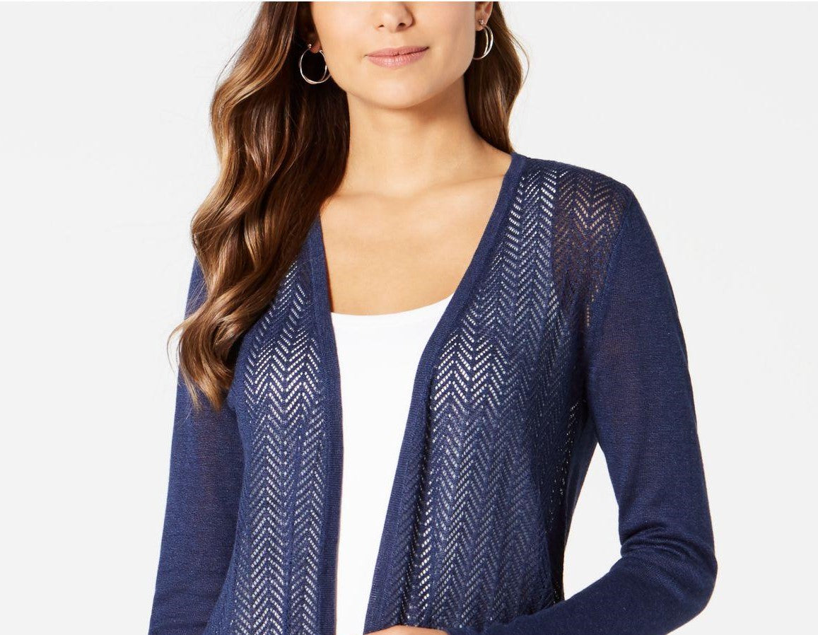 Cardigan feminino Charter Club Chevron Pointelle azul tamanho extra pequeno