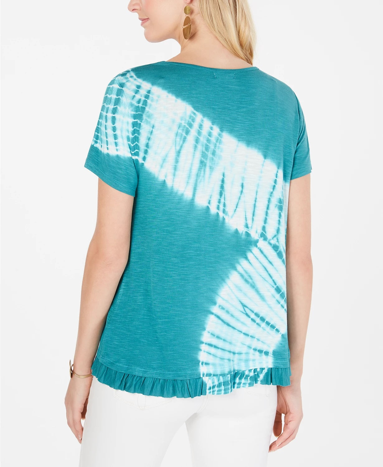 Blusa feminina com babados e tingimento tie-dye, azul, tamanho extra pequeno