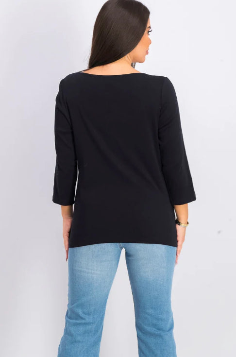 Karen Scott Top Feminino de Algodão com Decote Canoa e Tachas, Preto, Tamanho Médio