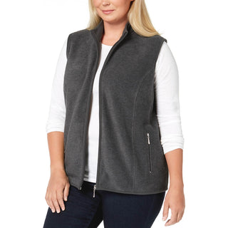 Colete feminino Karen Scott Plus Size com zíper frontal, cor carvão, tamanho 3X