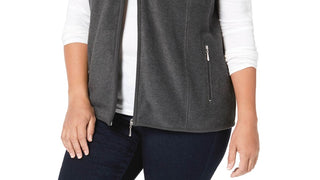 Colete feminino Karen Scott Plus Size com zíper frontal, cor carvão, tamanho 3X