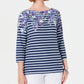 Blusa estampada Karen Scott feminina, manga três quartos, azul, tamanho X-S