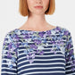 Blusa estampada Karen Scott feminina, manga três quartos, azul, tamanho X-S