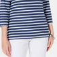 Blusa estampada Karen Scott feminina, manga três quartos, azul, tamanho X-S