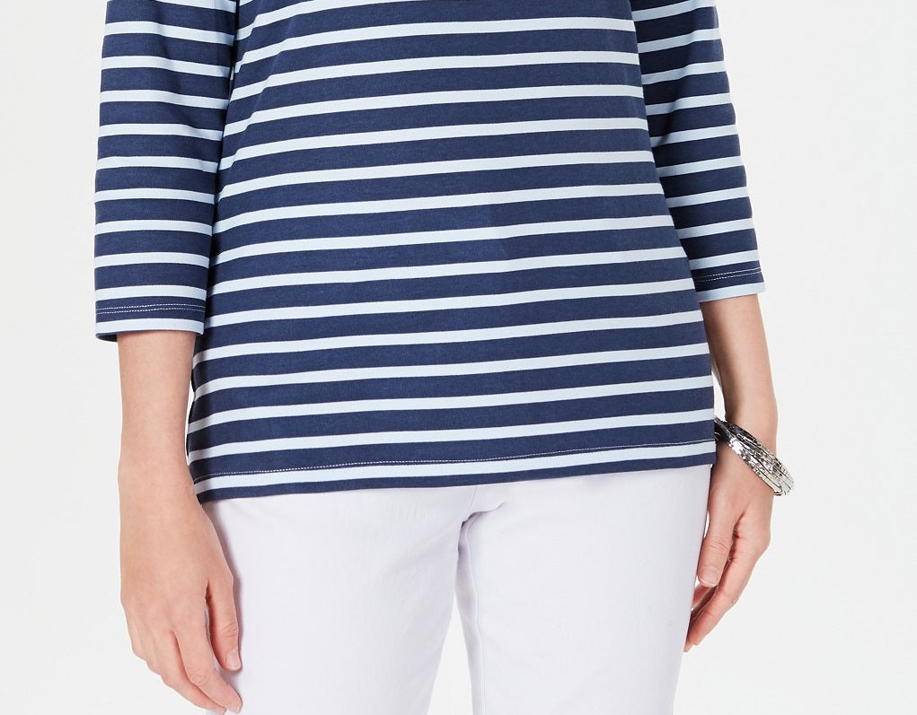 Blusa estampada Karen Scott feminina, manga três quartos, azul, tamanho X-S