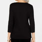 Karen Scott Blusa de algodão com manga 3/4 feminina, preta, tamanho grande