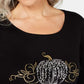 Karen Scott Blusa de algodão com manga 3/4 feminina, preta, tamanho grande