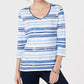 Blusa feminina listrada com decote em V Karen Scott, azul, tamanho extragrande