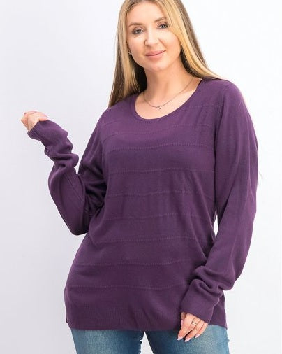 Karen Scott Suéter Listrado Texturizado de Algodão Feminino Roxo Tamanho 1X