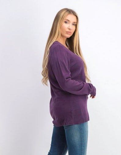 Karen Scott Suéter Listrado Texturizado de Algodão Feminino Roxo Tamanho 1X