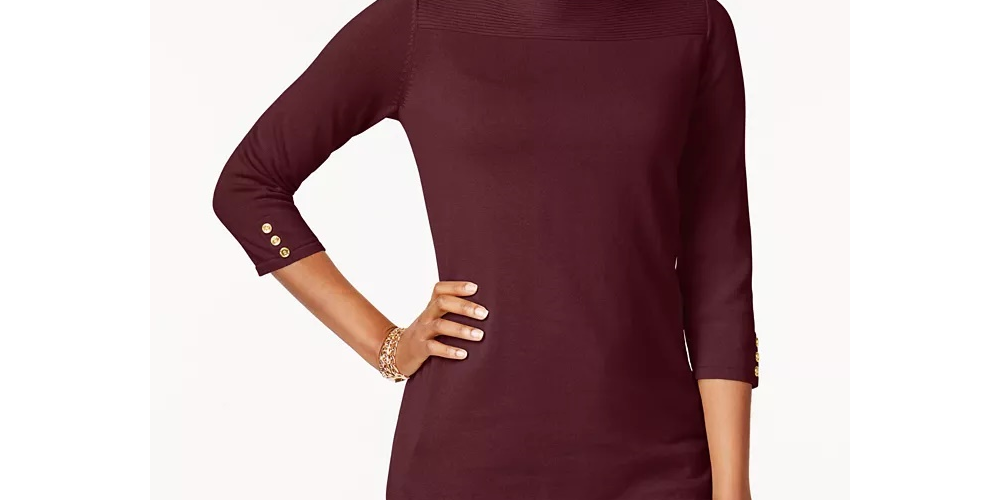 Karen Scott Blusa feminina de algodão com decote canoa, tamanho médio, vermelha, grande