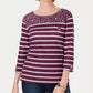 Karen Scott Top feminino pequeno com bolso floral e listrado, tamanho médio, vermelho