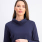 Karen Scott Top esportivo feminino com gola alta, azul marinho, tamanho grande