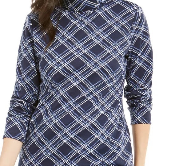 Karen Scott Blusa feminina xadrez gola alta azul-marinho tamanho XX-G