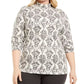 Blusa feminina Karen Scott com estampa de gola falsa, cinza médio, tamanho 3X