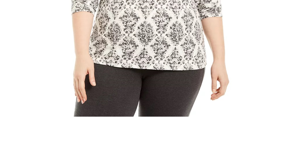 Blusa feminina Karen Scott com estampa de gola falsa, cinza médio, tamanho 3X