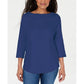 Karen Scott Top de algodão com acabamento em renda para mulheres, azul-marinho, tamanho XS