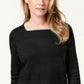 Karen Scott Blusa Feminina Listrada com Decote Quadrado e Renda, Preta, Tamanho P