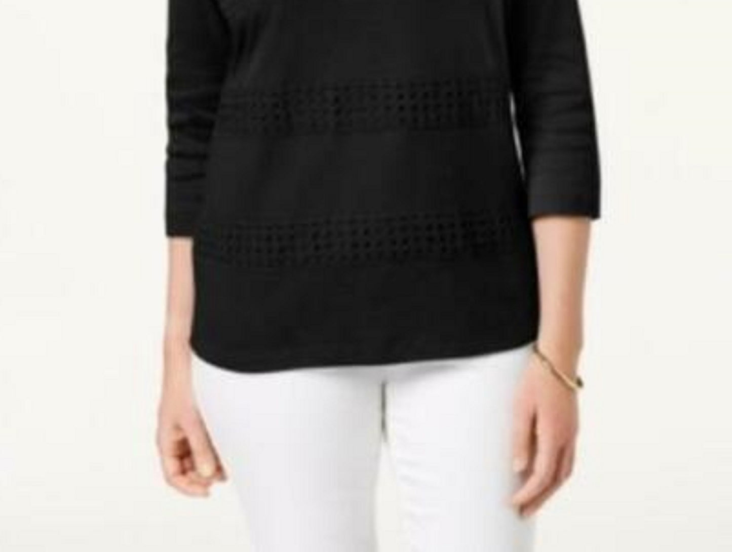 Karen Scott Blusa Feminina Listrada com Decote Quadrado e Renda, Preta, Tamanho P