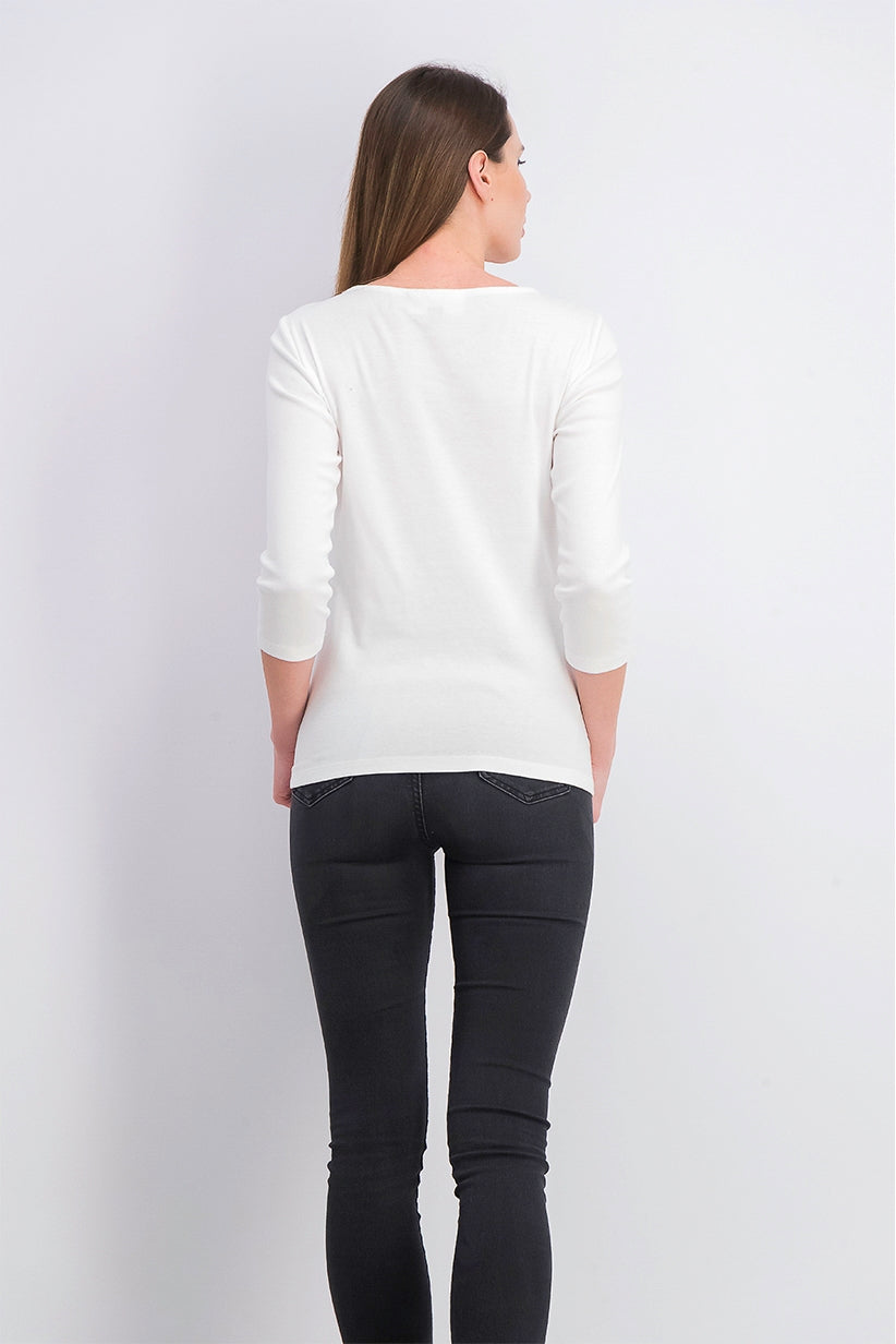 Karen Scott Blusa Feminina Listrada com Gola Quadrada e Renda, Branca, Tamanho XG