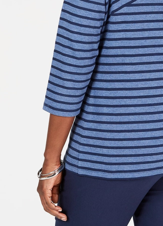 Karen Scott Blusa Listrada Feminina Azul Tamanho Médio