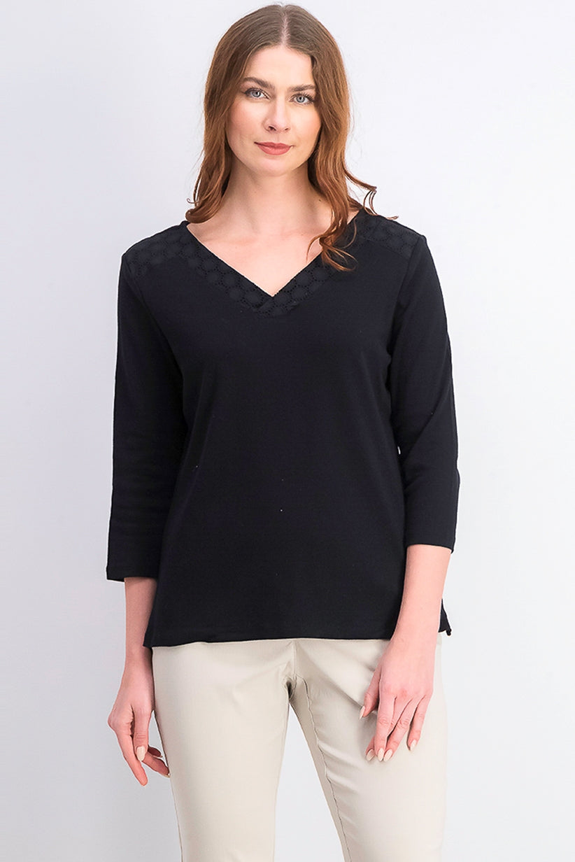 Karen Scott Top Feminino com Acabamento em Ilhós Preto Tamanho P