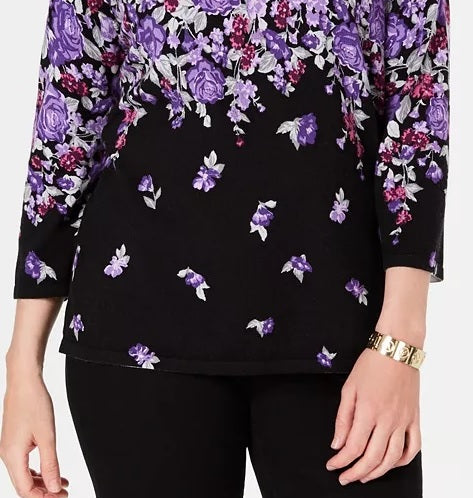 Karen Scott Suéter Feminino Estampado Floral Preto Tamanho Médio