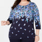 Karen Scott Suéter feminino plus size com estampa floral azul-marinho tamanho 1X