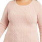 Suéter feminino Charter Club Cable rosa tamanho extra grande
