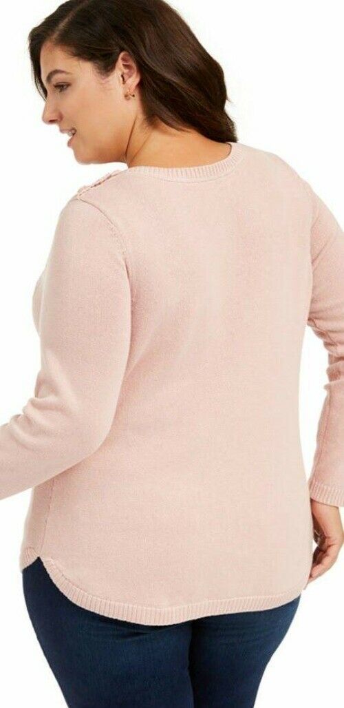 Suéter feminino Charter Club Cable rosa tamanho extra grande