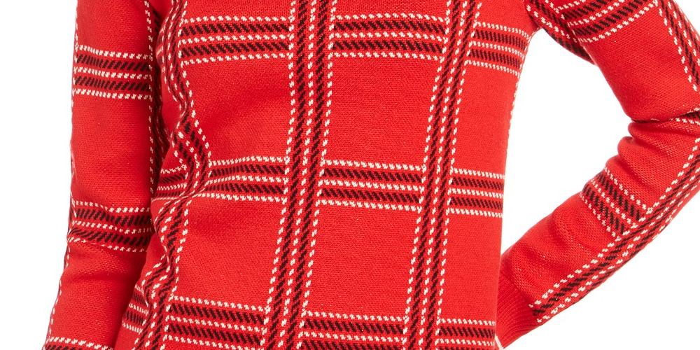 Suéter feminino com gola redonda estampado Charter Club, tamanho médio, vermelho, tamanho X-S