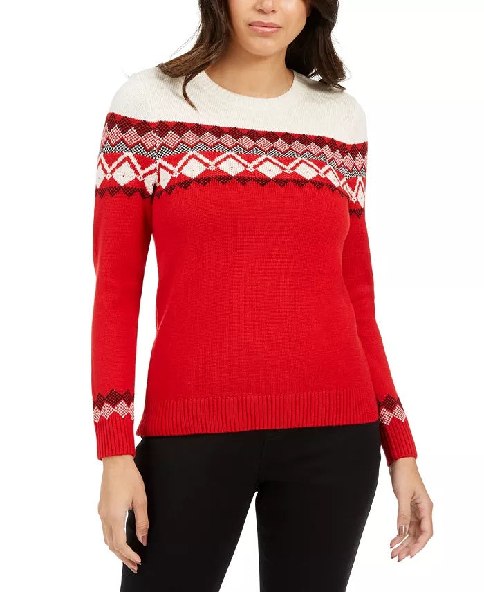 Suéter feminino Fair Isle com blocos de cores Charter Club, tamanho médio, vermelho, extra grande