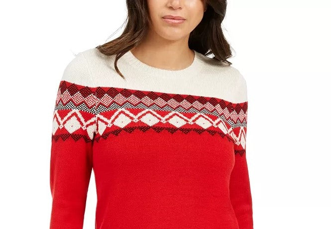 Suéter feminino Fair Isle com blocos de cores Charter Club, tamanho médio, vermelho, extra grande