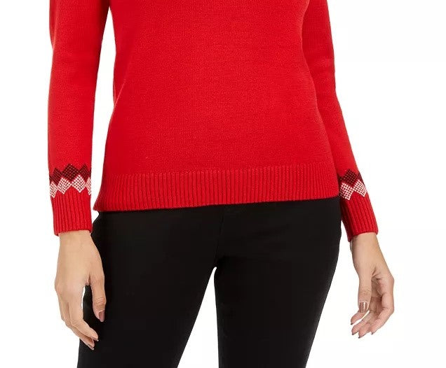Suéter feminino Fair Isle com blocos de cores Charter Club, tamanho médio, vermelho, extra grande