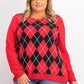 Suéter feminino Charter Club Argyle com gola redonda, tamanho médio, vermelho, grande