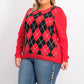 Suéter feminino Charter Club Argyle com gola redonda, tamanho médio, vermelho, grande