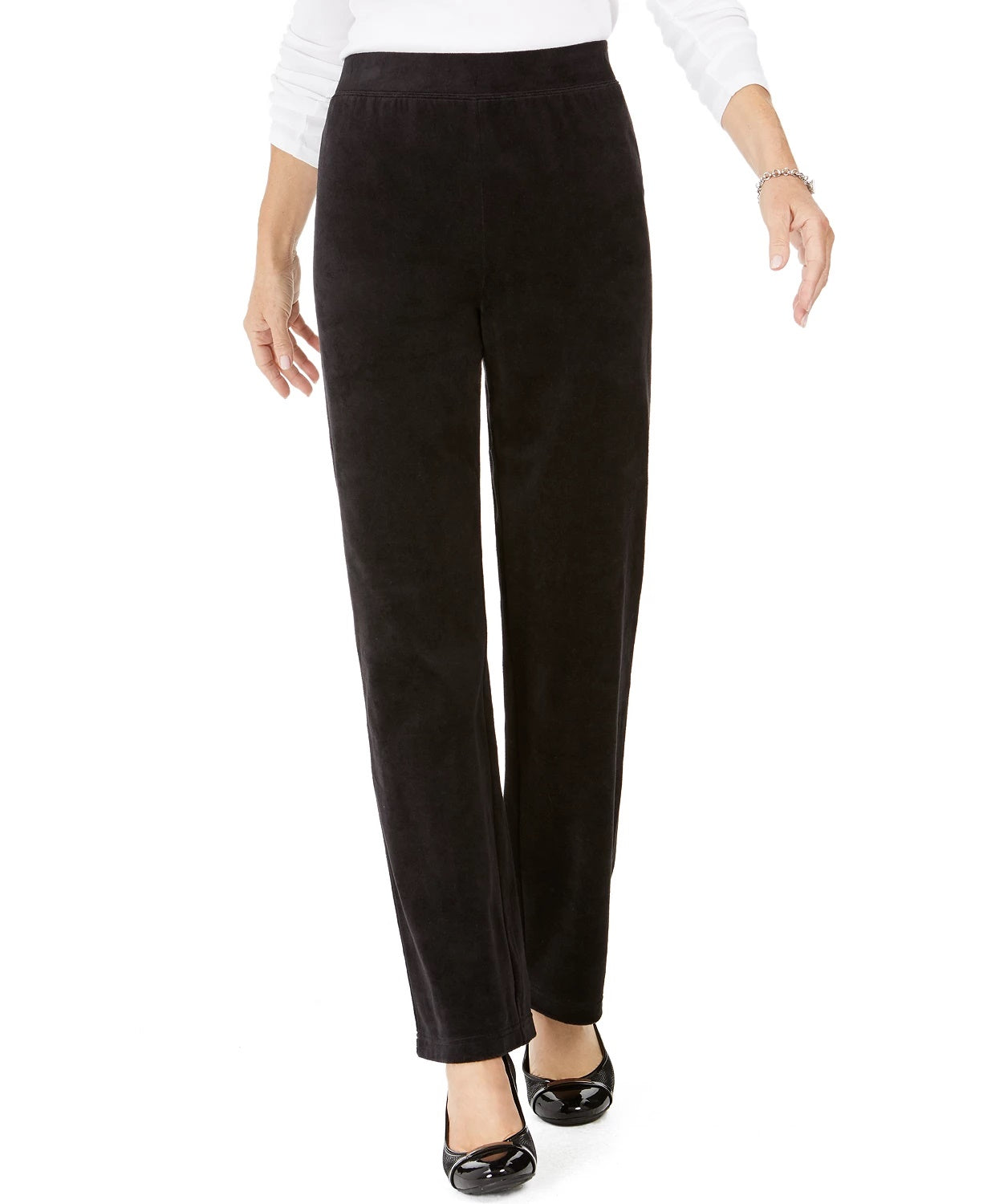 Calça esportiva feminina Karen Scott de veludo, preta, tamanho grande