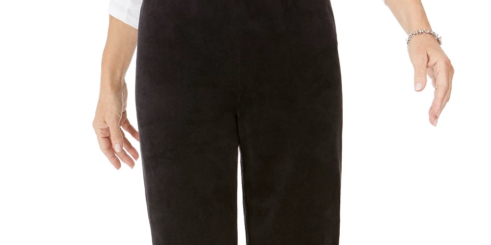 Calça esportiva feminina Karen Scott de veludo, preta, tamanho grande