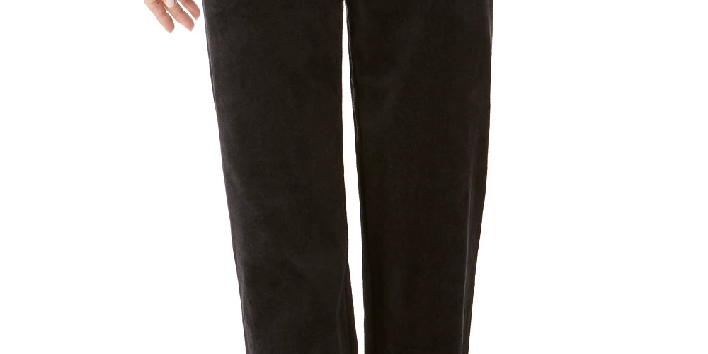 Calça esportiva feminina Karen Scott de veludo, preta, tamanho grande