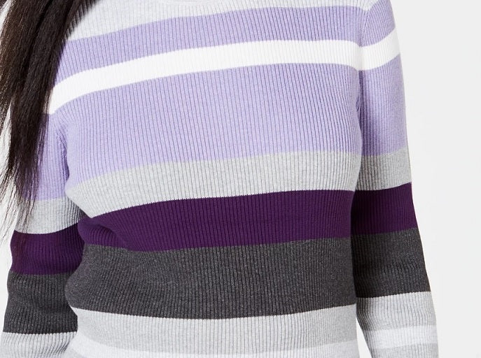 Karen Scott Suéter Feminino Listrado Gola Mock Algodão Roxo Tamanho XS