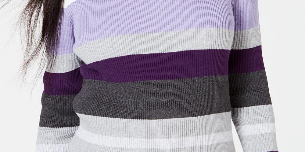 Karen Scott Suéter Feminino Listrado de Algodão Pequeno com Canelado, Médio, Roxo, Tamanho Pequeno