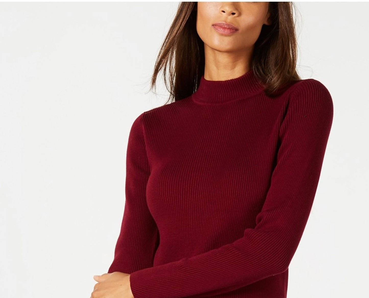 Karen Scott Suéter Feminino de Algodão com Gola Mock Vermelho Brilhante Tamanho Extra Grande