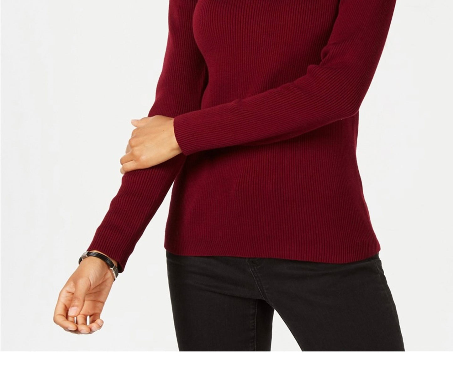 Karen Scott Suéter Feminino de Algodão com Gola Mock Vermelho Brilhante Tamanho Extra Grande