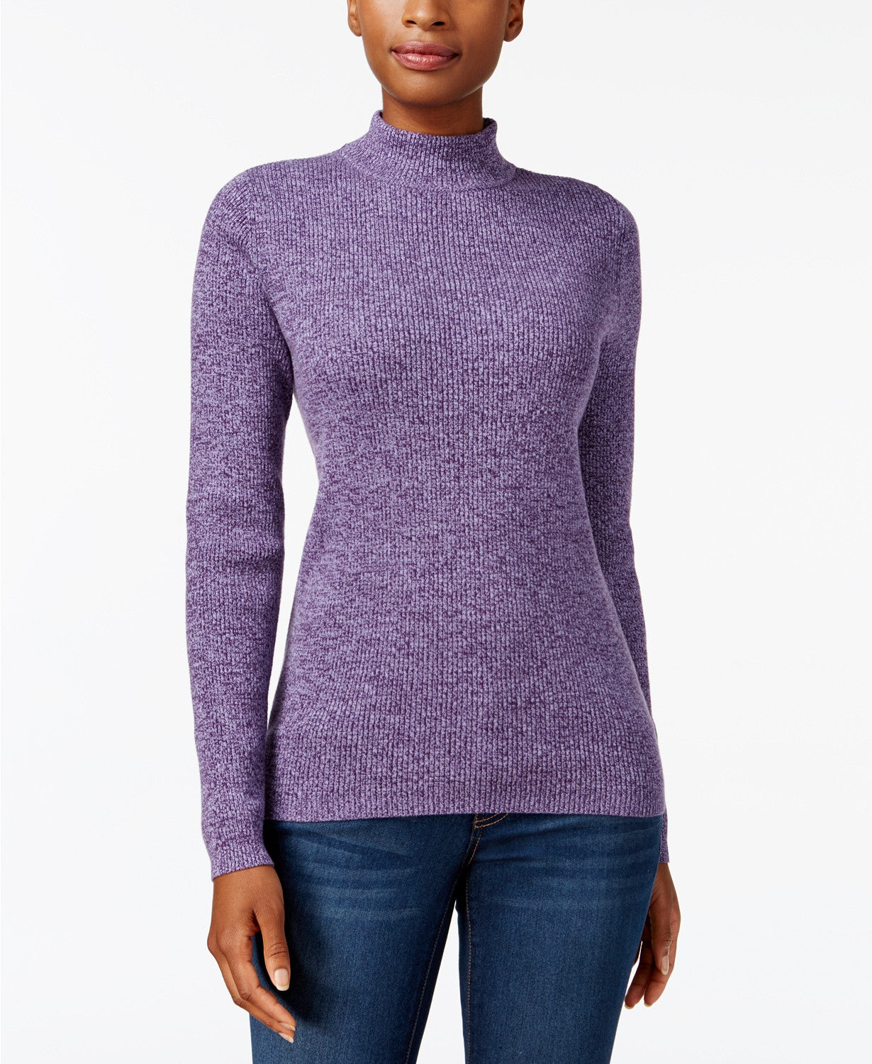 Karen Scott Feminino Petite Malha Canelada Algodão Gola Alta Roxo Tamanho Petite Pequeno