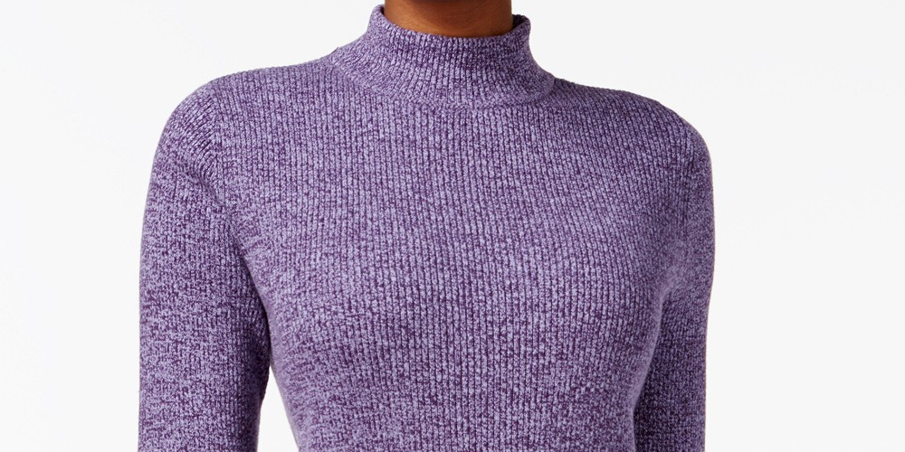 Karen Scott Feminino Petite Malha Canelada Algodão Gola Alta Roxo Tamanho Petite Pequeno