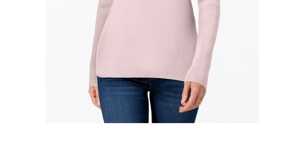 Karen Scott Blusa Feminina de Algodão com Gola Alta e Canelada Rosa Tamanho Grande